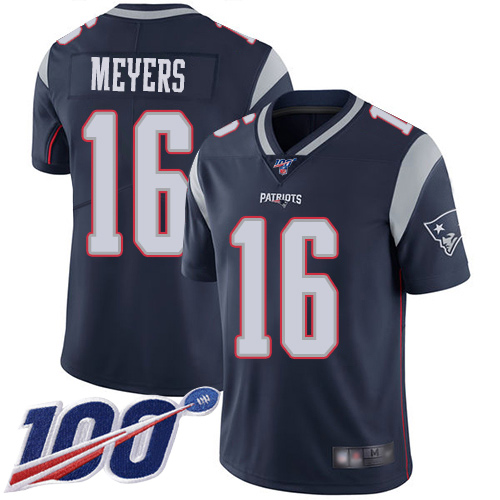 New England Patriots Football 16 100th Season Limited Navy Blue Men Jakobi Meyers Home NFL Jersey
